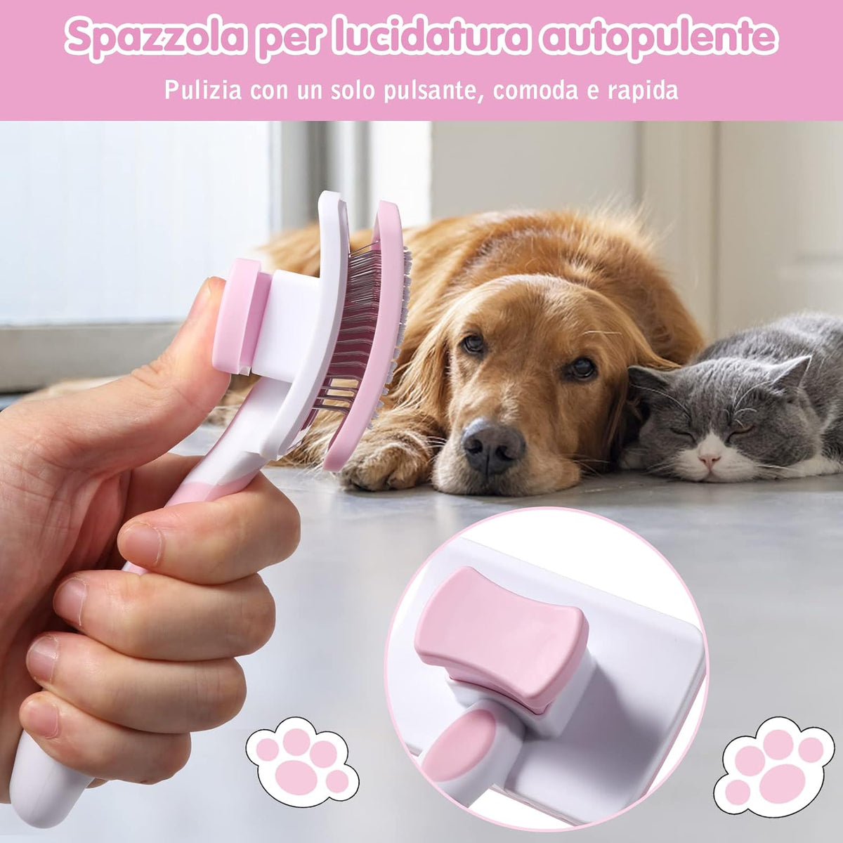 Vinabo Cat Dog Comb Brush, Cat Brush Grooming Comb, Self Cleaning Slicker Brushes, Pet Grooming Tool with Cleaning Button for Dog Shedding Tools