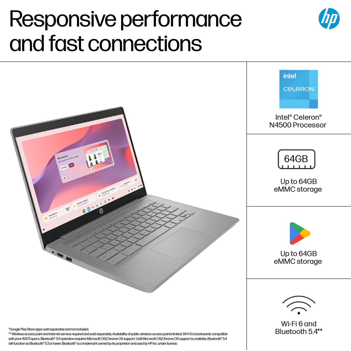 HP Chromebook 14" | Intel N100 Processor | 8 GB RAM | 128 GB UFS | Full HD
