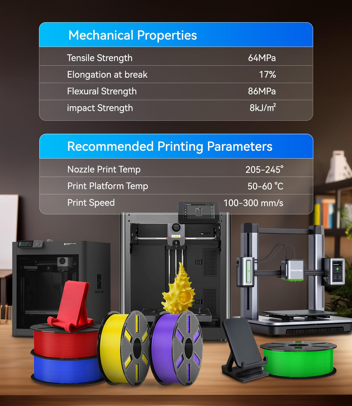 JAYO PLA+ 3D Printing Filament 1.75 mm, 1.1KG (2.4lbs) Spool Black