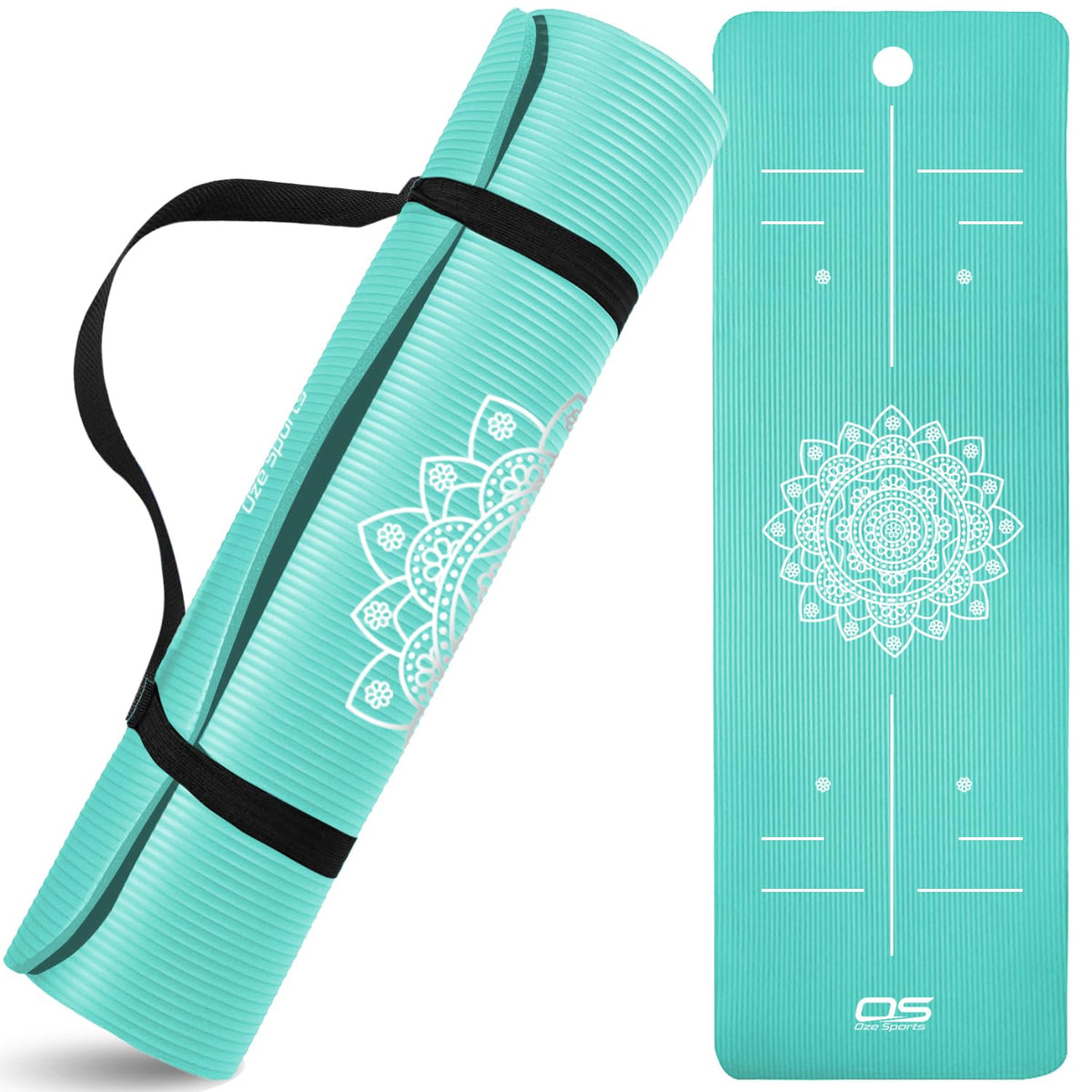 OZE SPORTS Yoga Mat, NBR Foam, Extra Thick, Non-Slip, High Density, Large, for Pilates, Gymnastics, HiiT and Fitness, with Free Carry Strap
