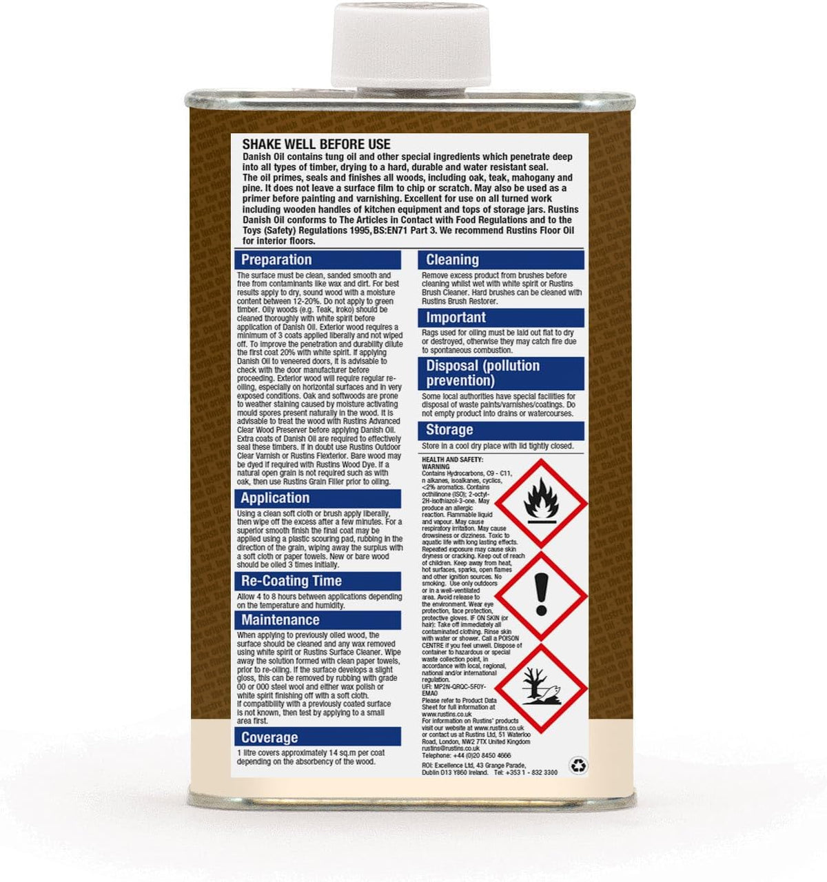 Rustins Danish Oil 2.5L - Original Clear Wood Finishing Oil for Furniture, Worktops & Oak - Food-Safe, Rich Natural Glow