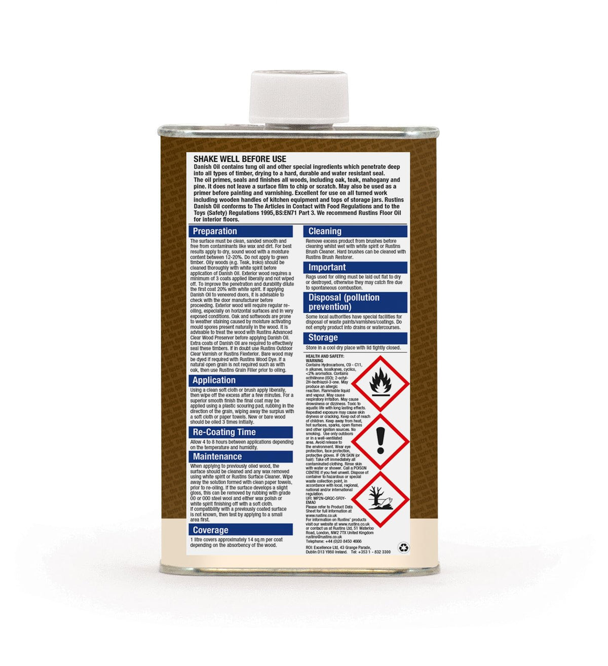 Rustins Danish Oil 2.5L - Original Clear Wood Finishing Oil for Furniture, Worktops & Oak - Food-Safe, Rich Natural Glow