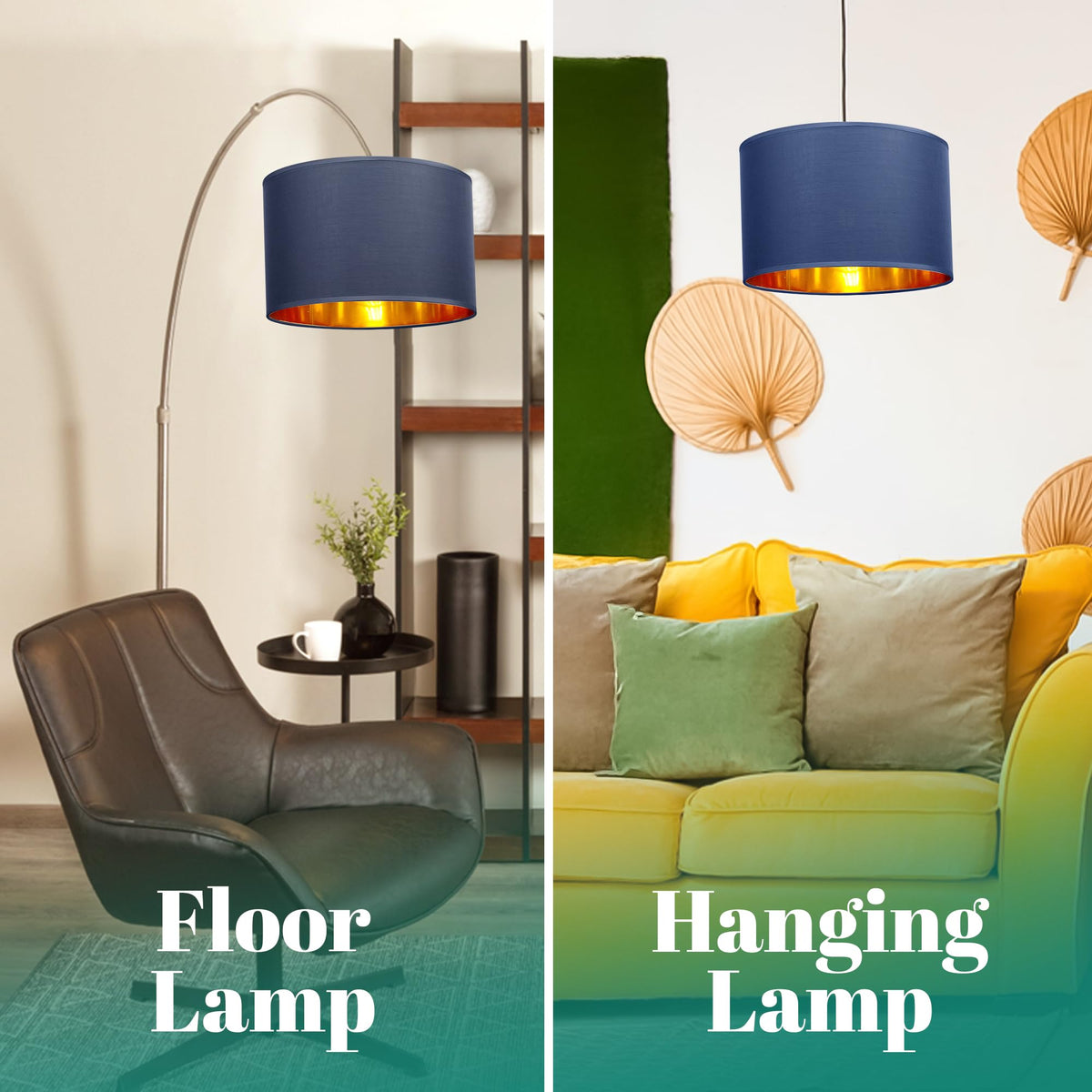 GIGGI Fabric Lamp Shades with Golden Inner Light Shade Ceiling – Modern Lampshades for Ceiling Lights, Lamp Shades for Table Lamps, Floor Lamps, Living Room, Bedroom, Home Décor (Green, 12")