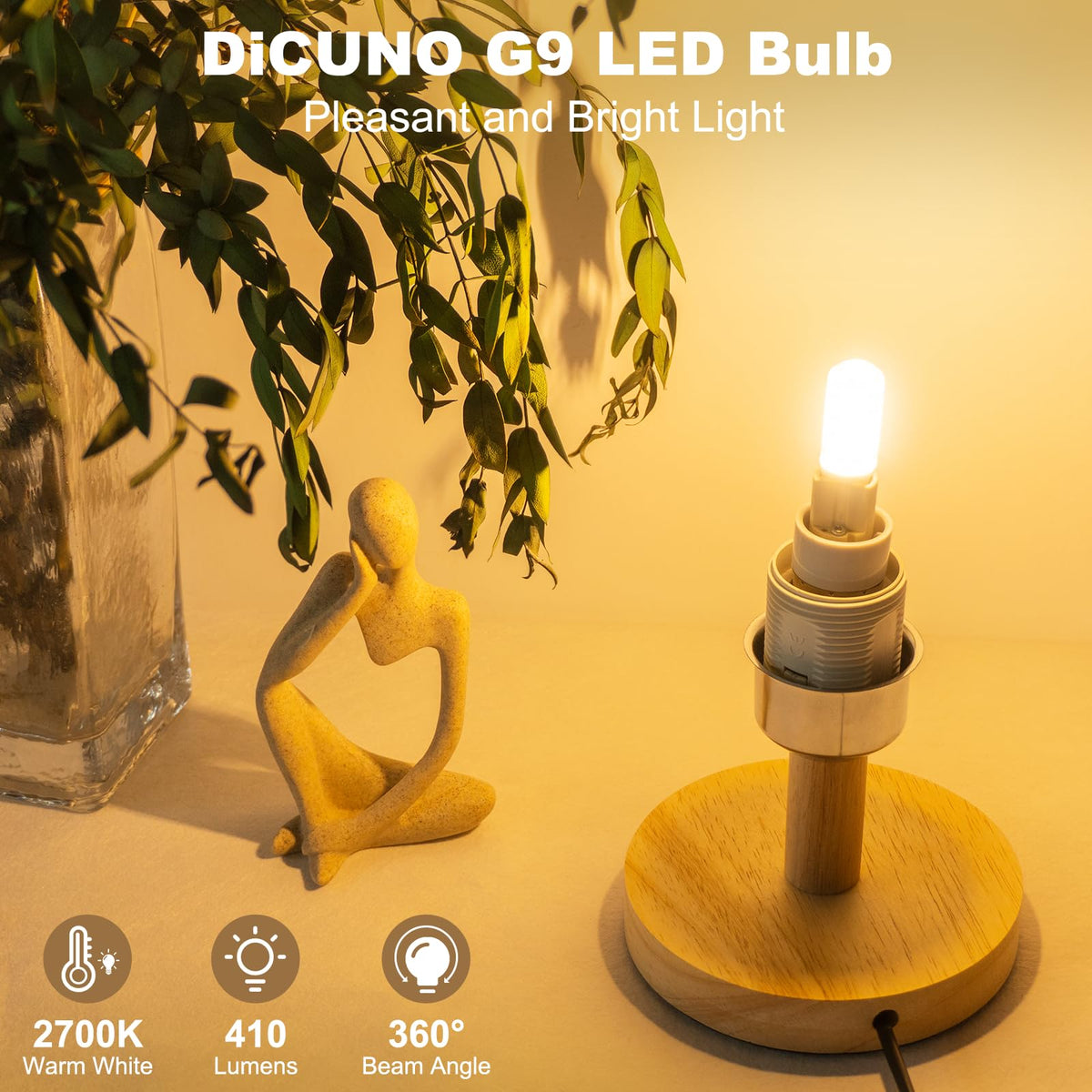 DiCUNO G9 LED Bulb Warm White 2700K, 3W=30W, 410LM, 6 Pcs