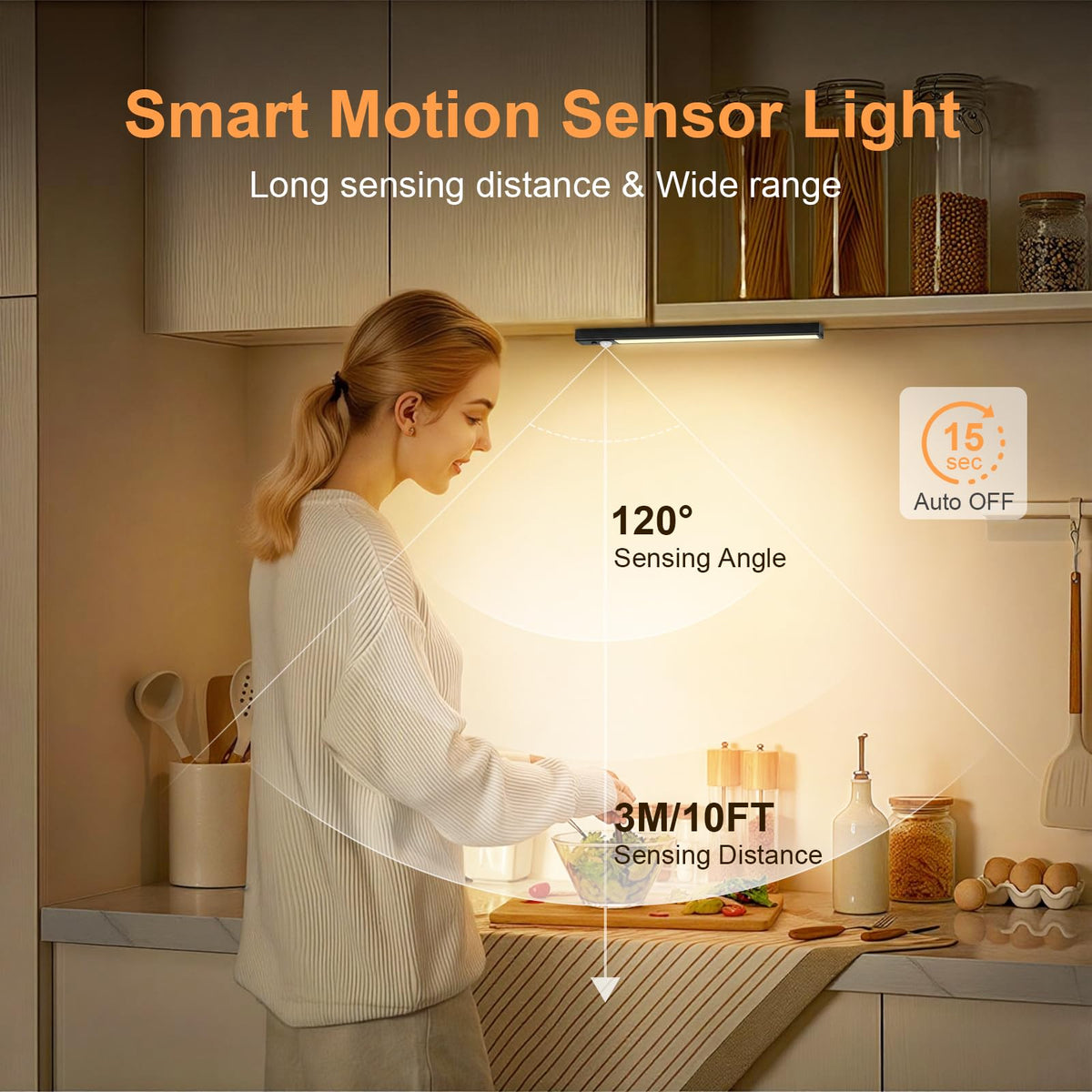 daphomeu 5 Pack Rechargeable Under Cupboard Kitchen Lights, 20CM Dimmable Warm Cabinet Light, LED Motion Sensor Lights Indoor, Magnetic Stick Light for Kitchen Shelf Stairs Wardrobe