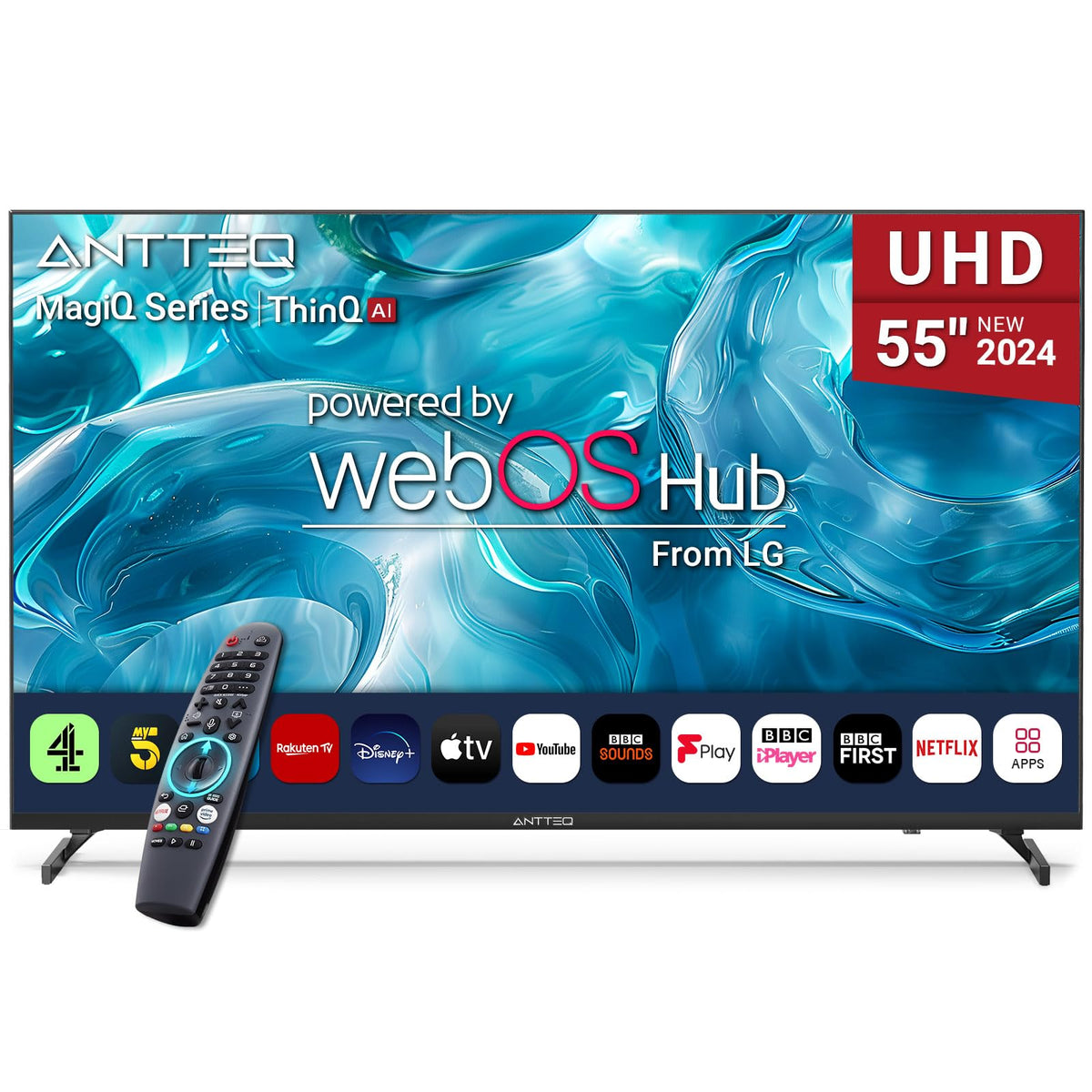 Antteq 32 Inch TV, Central Stand Design TV 720P Freeview HD Dolby Audio DVB T2/S2 LED Television, HDMI USB Media Player Monitor PS5 Xbox, Standard Nonsmart TV Small Screen for Bedroom Kitchen Black