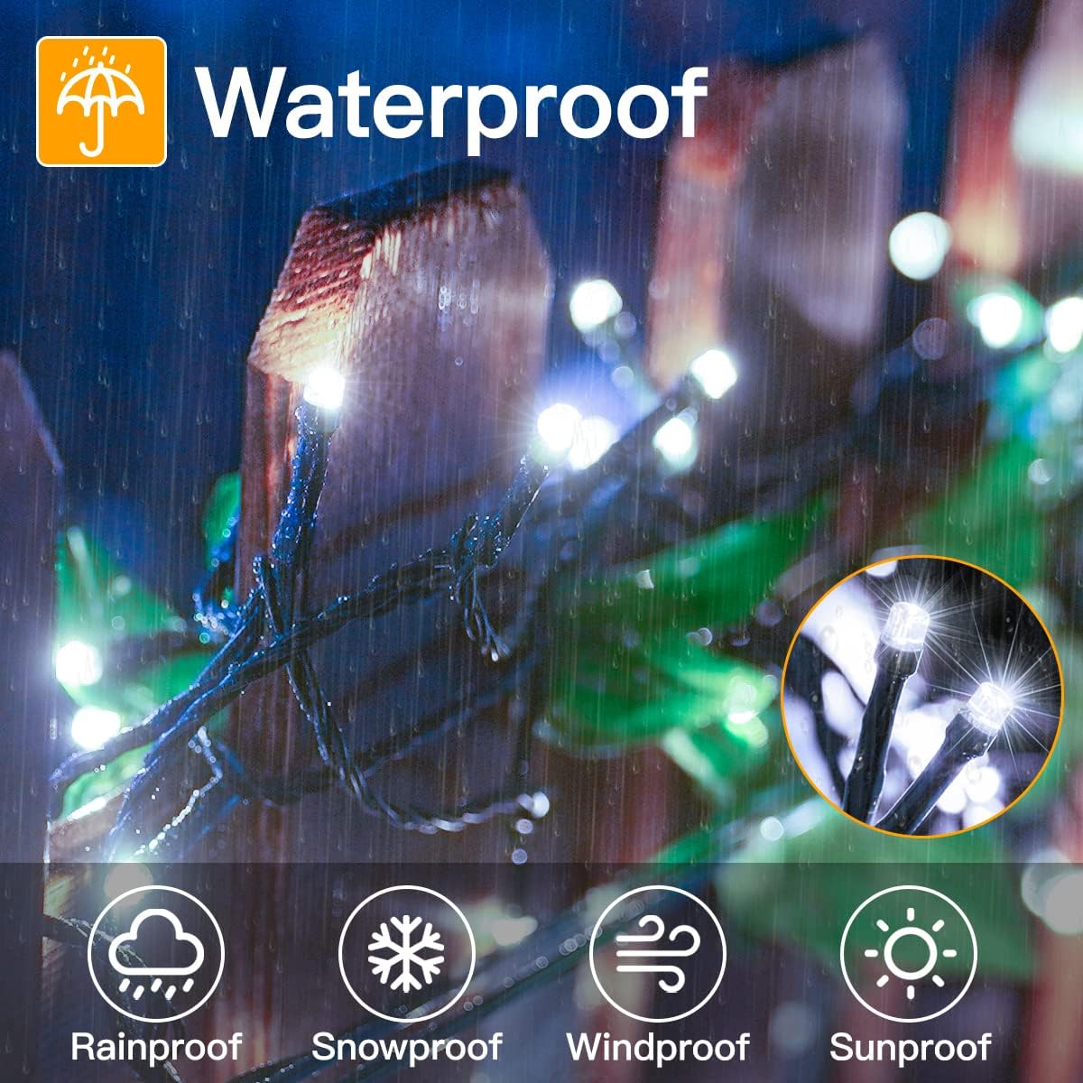 Ollny Smart Outdoor Fairy Lights, 20m 200 LEDs, RGB+W, App Control