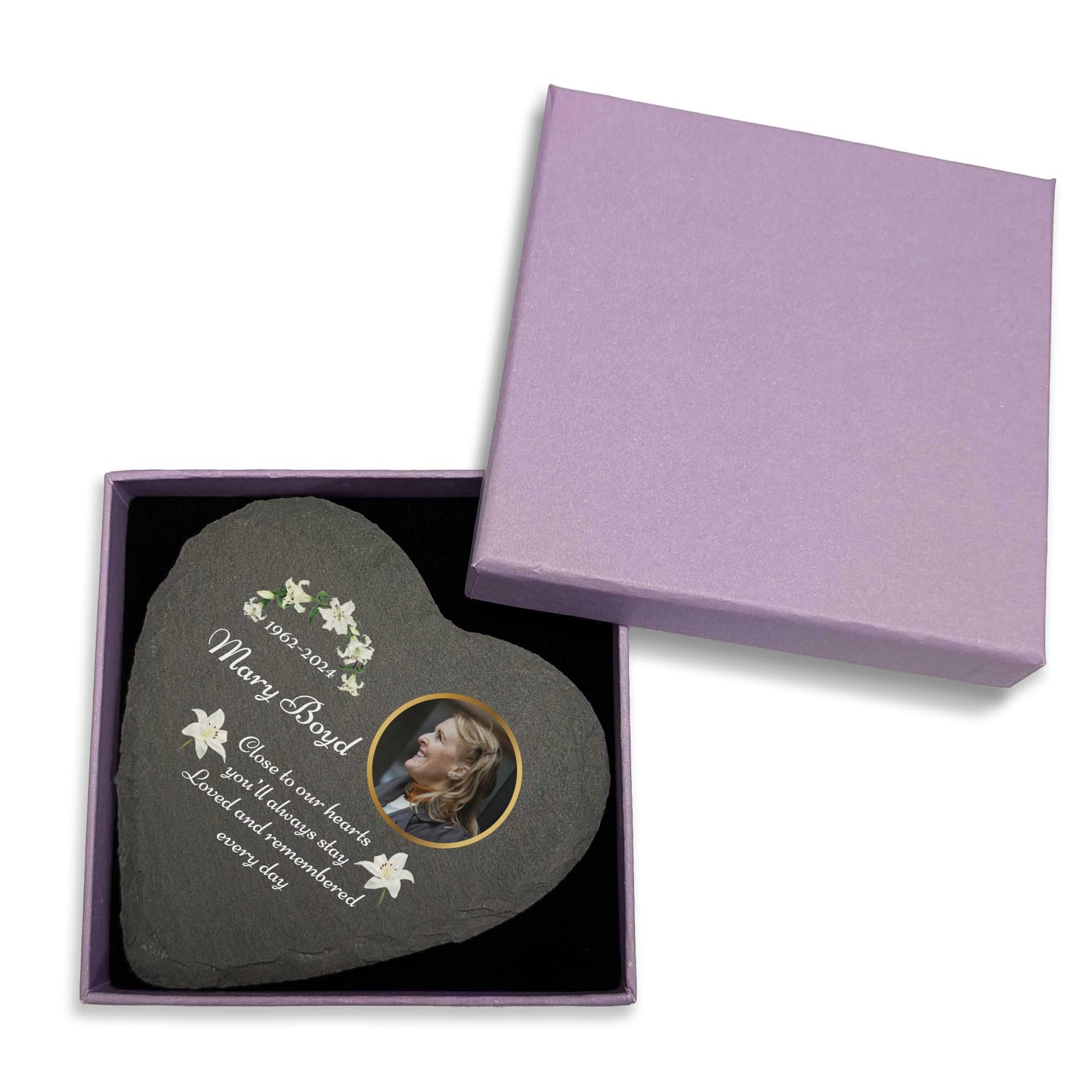 You Personalise Personalised UV Printed Photo Memorial Slate- Custom Message & Photo- Heart Slate, Optional Display Stand- Outdoor & Indoor Use- 100 x 100 mm
