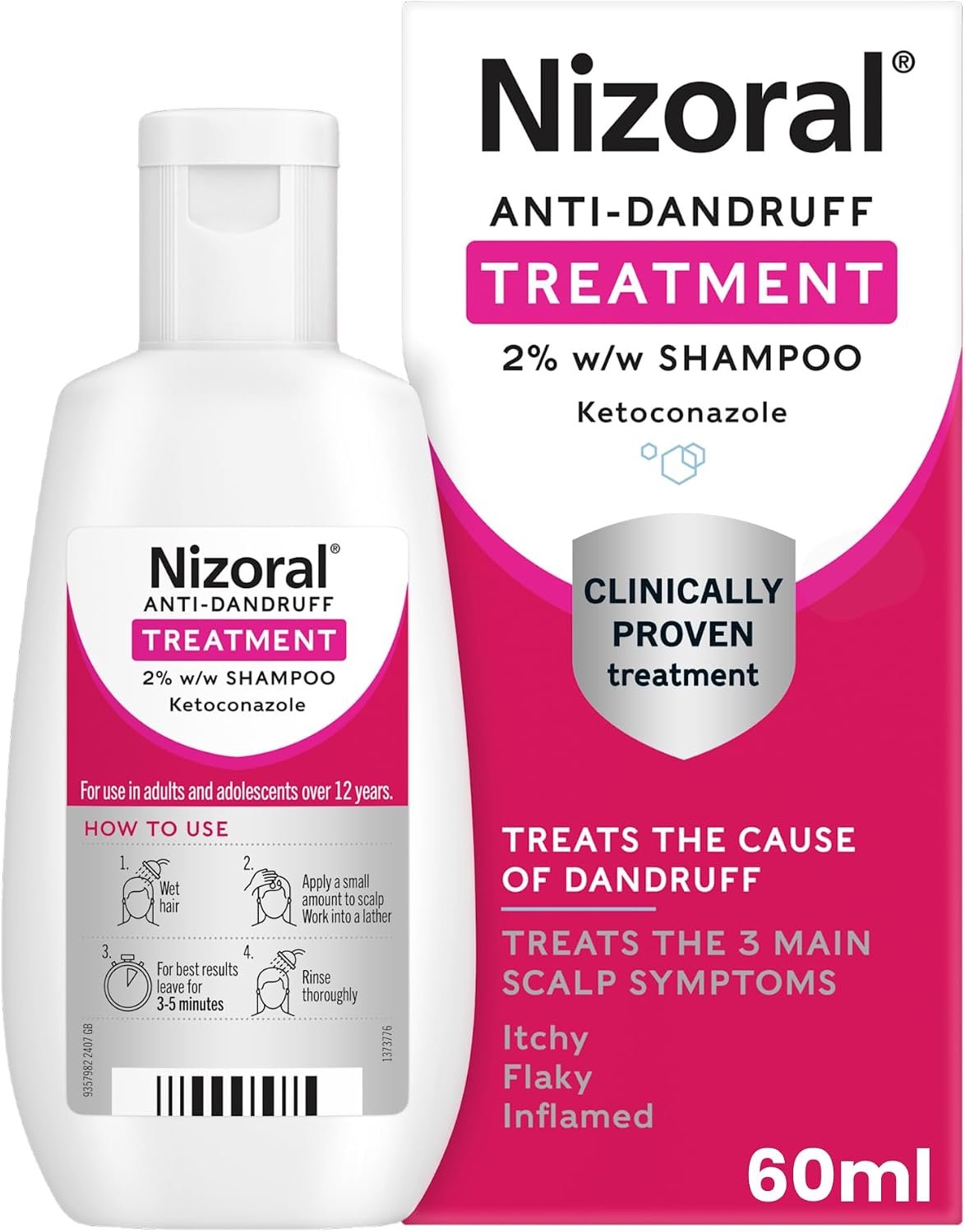 Nizoral Anti-Dandruff Treatment Shampoo with Ketoconazole, 1 x 60ml