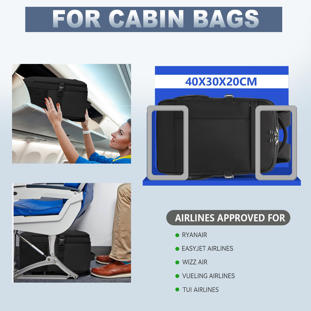 Lossga Ryanair Cabin Bags 40x30x20 Underseat Carry-ons Travel Backpack (Pack of 2)