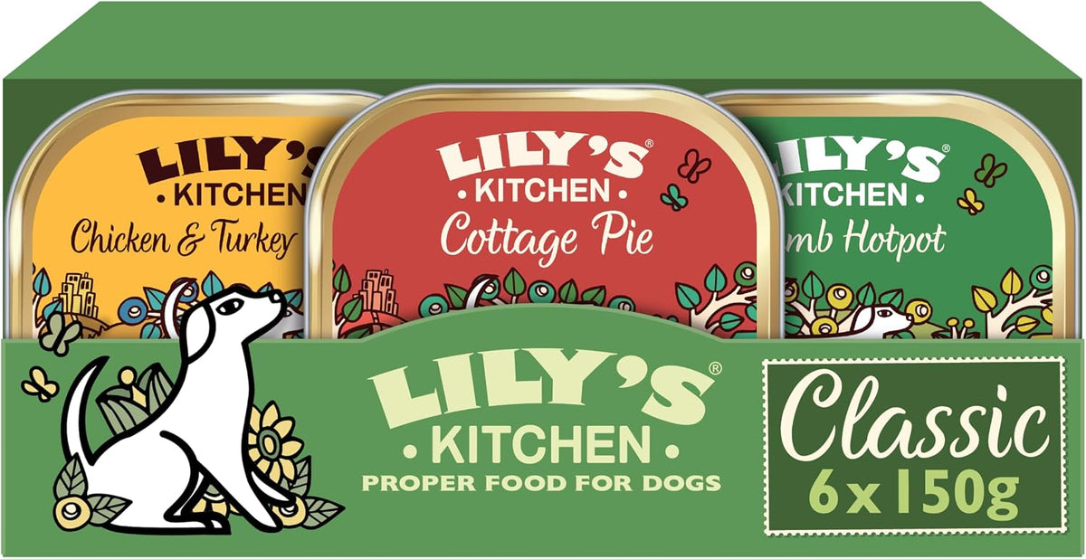 Lily's Kitchen Natural Adult Dog Food Wet Trays - Classic Dinners Multipack - Chicken, Lamb & Beef - Complete Meal Recipes (6 Trays x 150g)