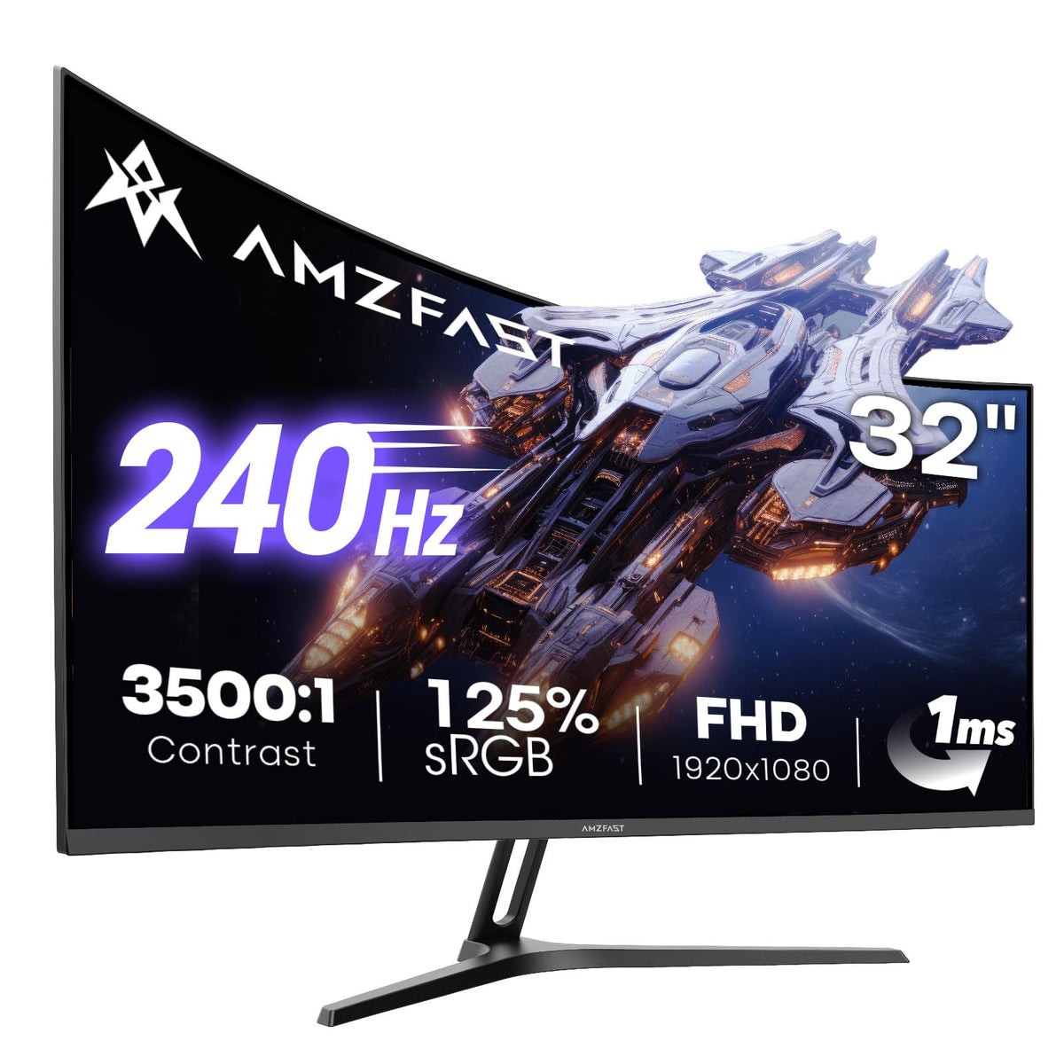 Amzfast 24 Inch 200Hz Gaming Monitor, FHD 1080P Fast IPS, 1ms MPRT, Adaptive Sync, AI-Crosshair, 110% sRGB, HDR, Low Blue Light, HDMI2.0&DP1.4, VESA75x75mm for PC Desktop Laptop PS5 Xbox, G24X1W