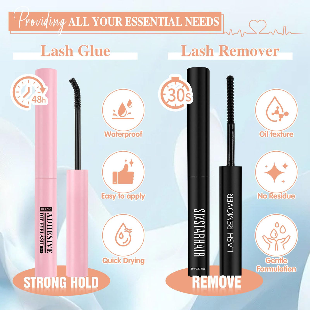 Sixstarhair Individual Eyelashes Kit Lash Clusters with Glue and Remover