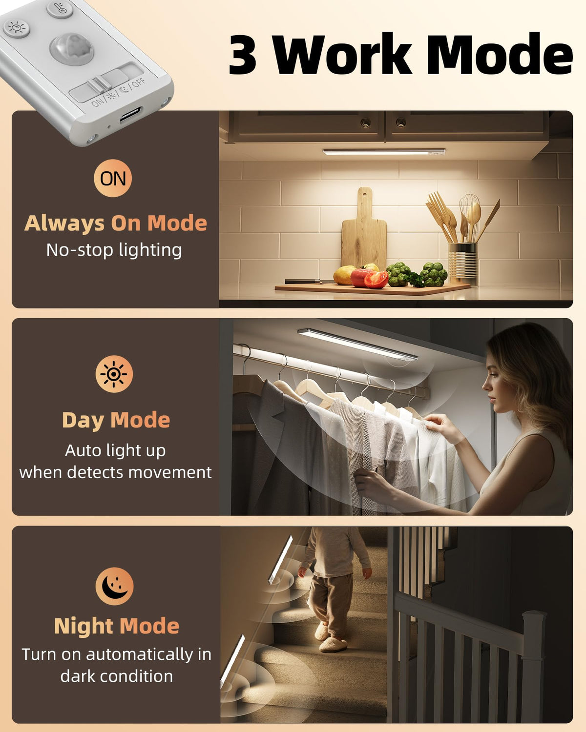 EZVALO Under Cabinet Kitchen Lights, Motion Sensor Lights Indoor 2-Pack