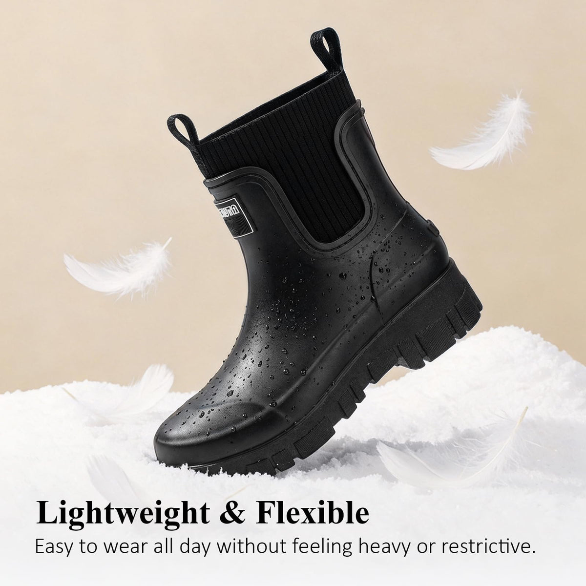 FOGOIN Women Chelsea Rain Boots Mid-Calf Waterproof Lightweight Non-Slip Garden Booties Warm Lined Comfortable Slip On