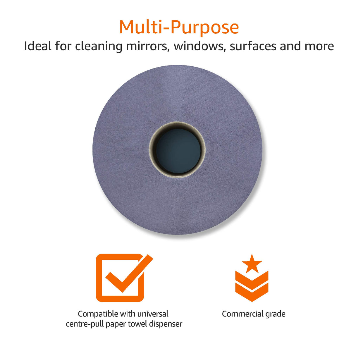 AmazonCommercial Standard Multipurpose Paper Towel, 2-ply Centrefeed, Blue Roll Recycled, 6 Rolls (1 Pack), 415 Sheets per Roll, Sheet Size: 16.5 x 29 cm
