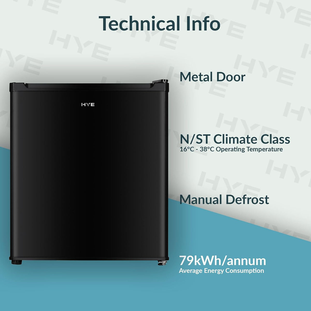 HYE Mini Fridge - 40L Capacity, 44cm Width, Black
