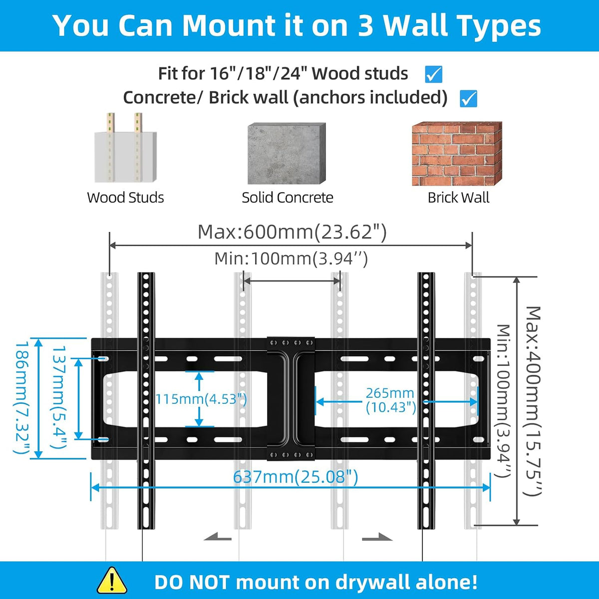 HOME VISION Heavy Duty Fixed TV Wall Bracket for 32-86 Inch Flat Screens