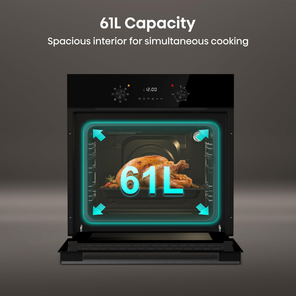 Hisense BI62020ABGUK - Built-in 60L Electric Single Oven - Black - 530x595x595 mm (DxWxH) - A Rated, Extra Large