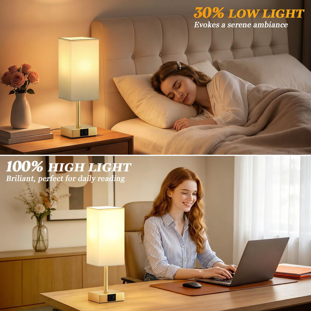 Pink Touch Lamp, Bed Lamp with Dual USB Charging Ports, Pink-Base (Bulb Included)
