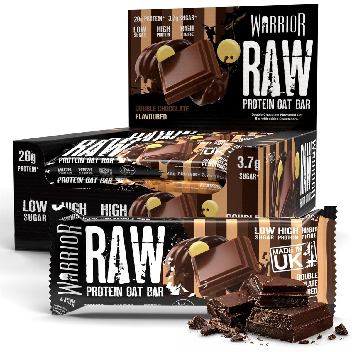 Warrior RAW Protein Bars 12 x 75g High Protein Oat Flapjack Snack