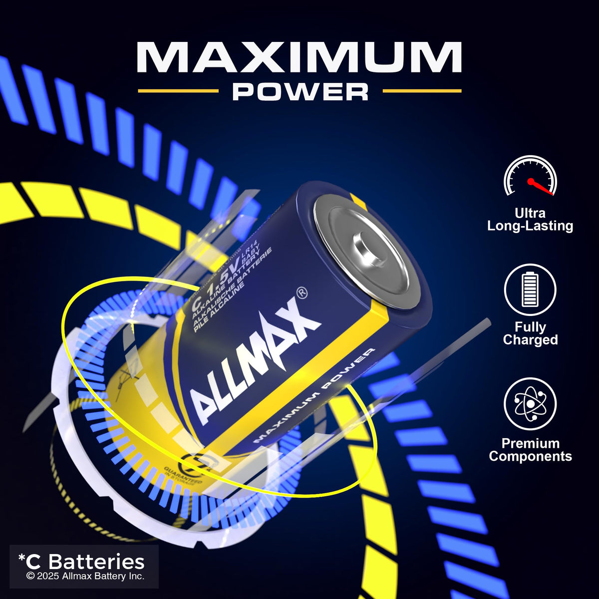 Allmax C (LR14) Maximum Power Alkaline Batteries (12 Count) – 1.5V