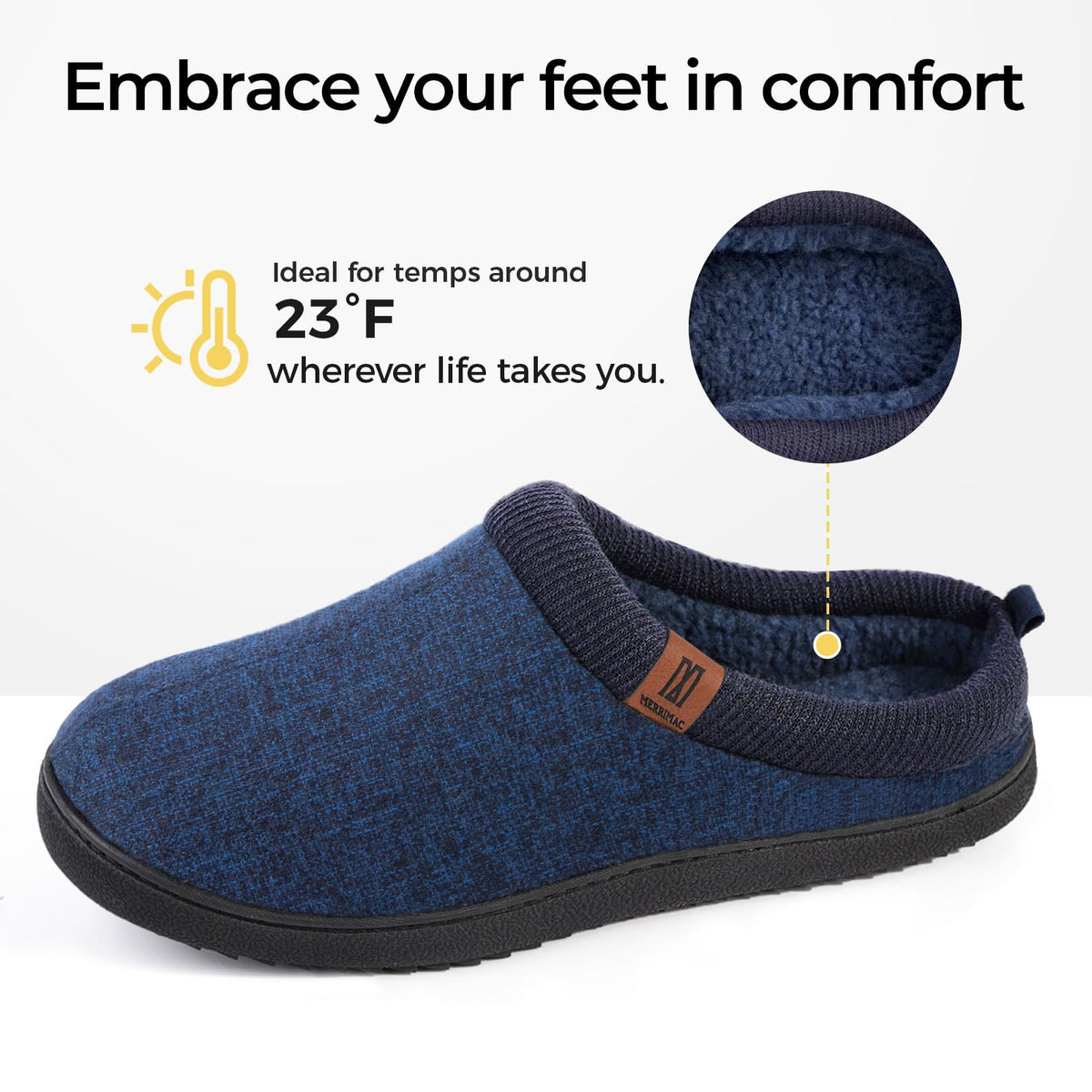 MERRIMAC Men's Slip-on Slippers Memory Foam Non-slip Indoor House Shoes