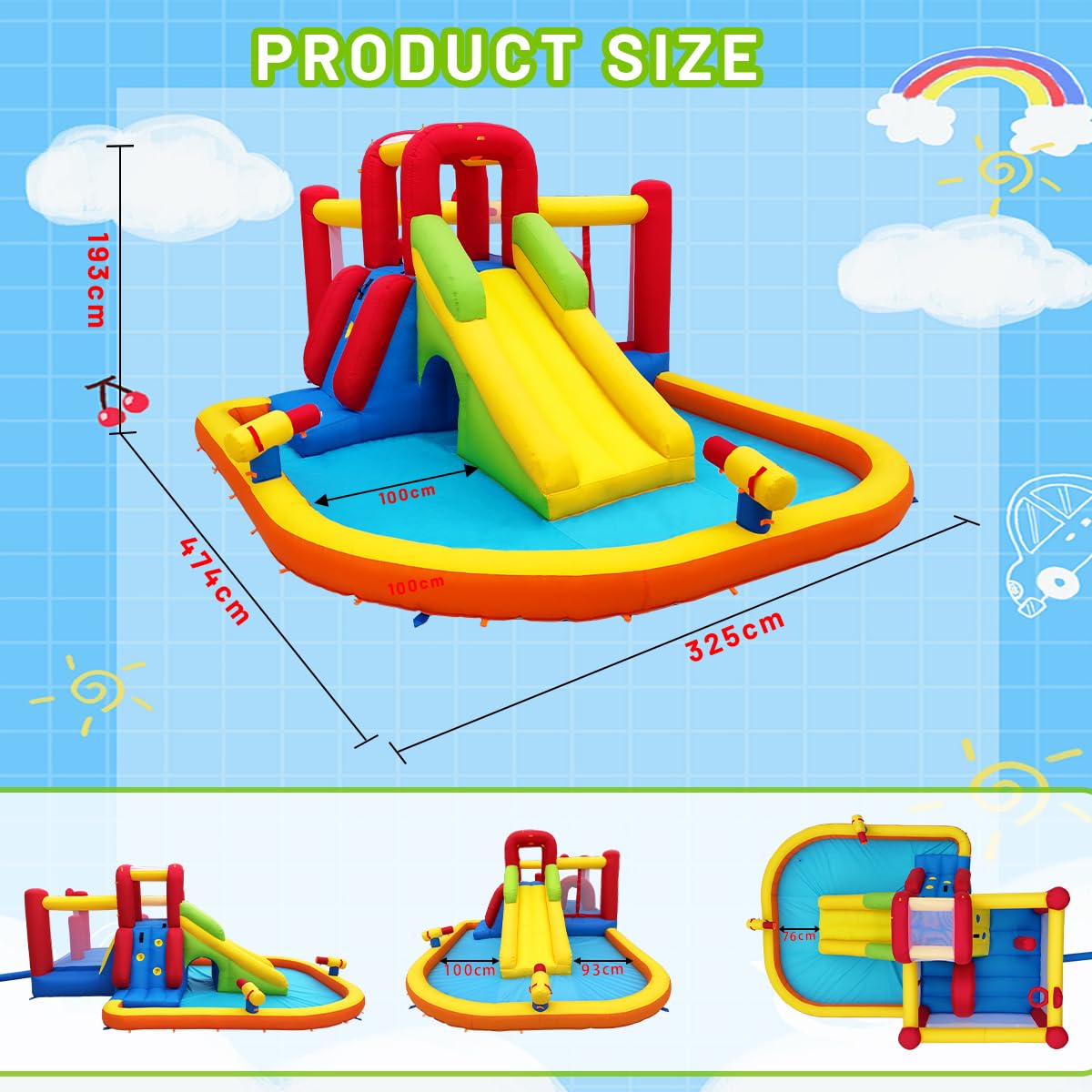 Baralir 7-in-1 Kids Inflatable Bouncy Castle with Blower — 371x351x188cm | Ages 3-10