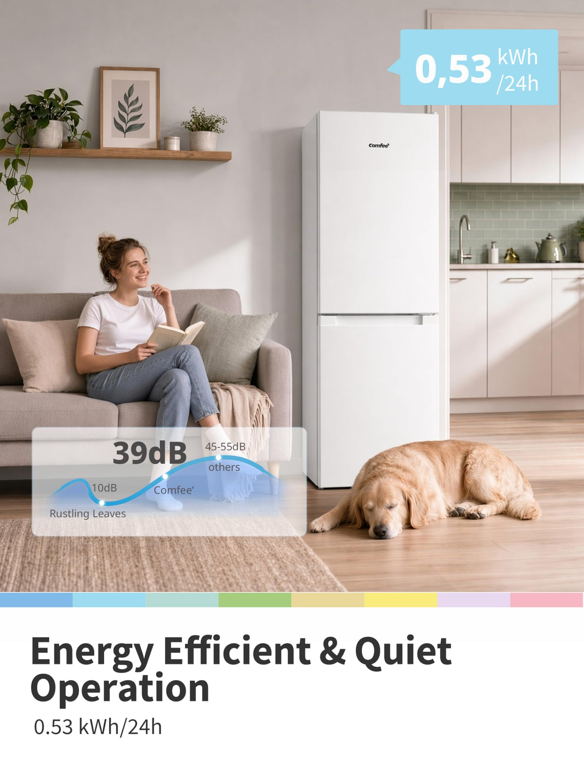 COMFEE' 87L Under Counter Fridge Freezer, Reversible Door, RCT87BL2(E)