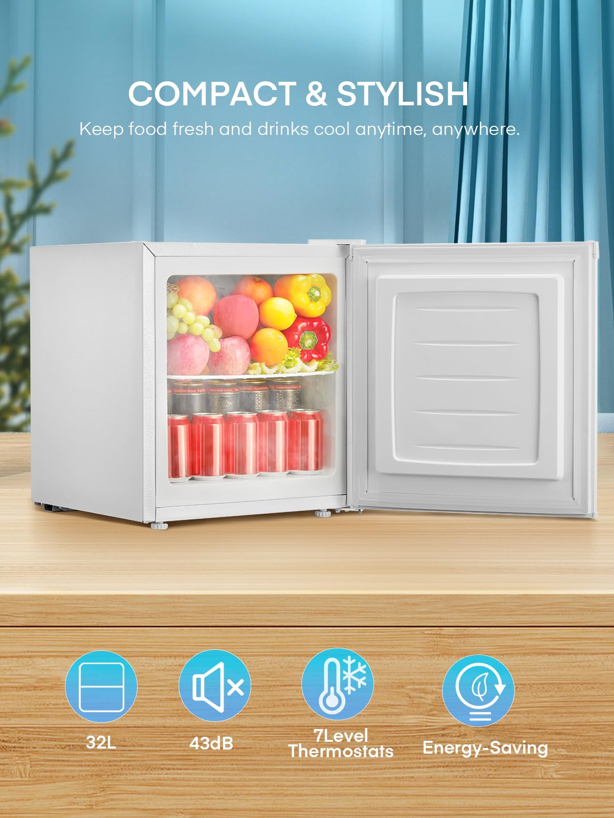 FOHERE 32L Mini Small Freezer Small Table Top Fridge Energy Efficient