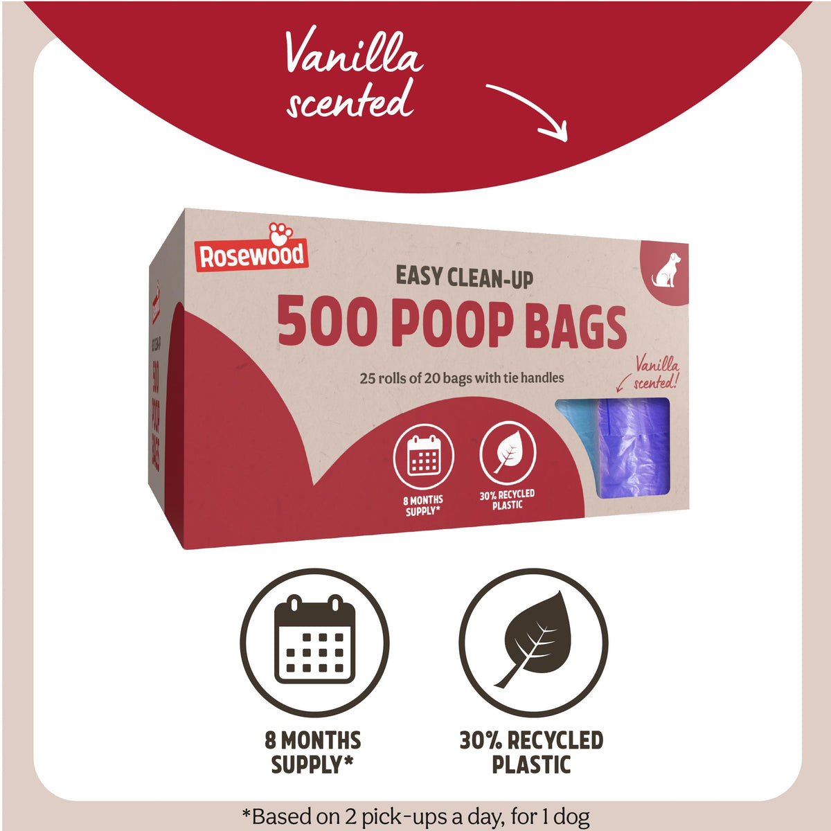 Rosewood Dog Poo Bags with Handles - 100 Easy Clean-Up Poop Bags, Loose Packed Dog Waste Bags with Tie Handles, Lightly Scented, Black