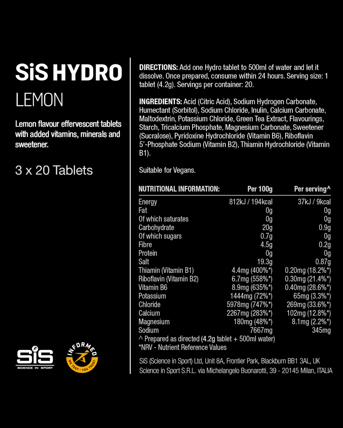 Science in Sport Hydro Electrolyte Tablets, Berry, 20 Tablets