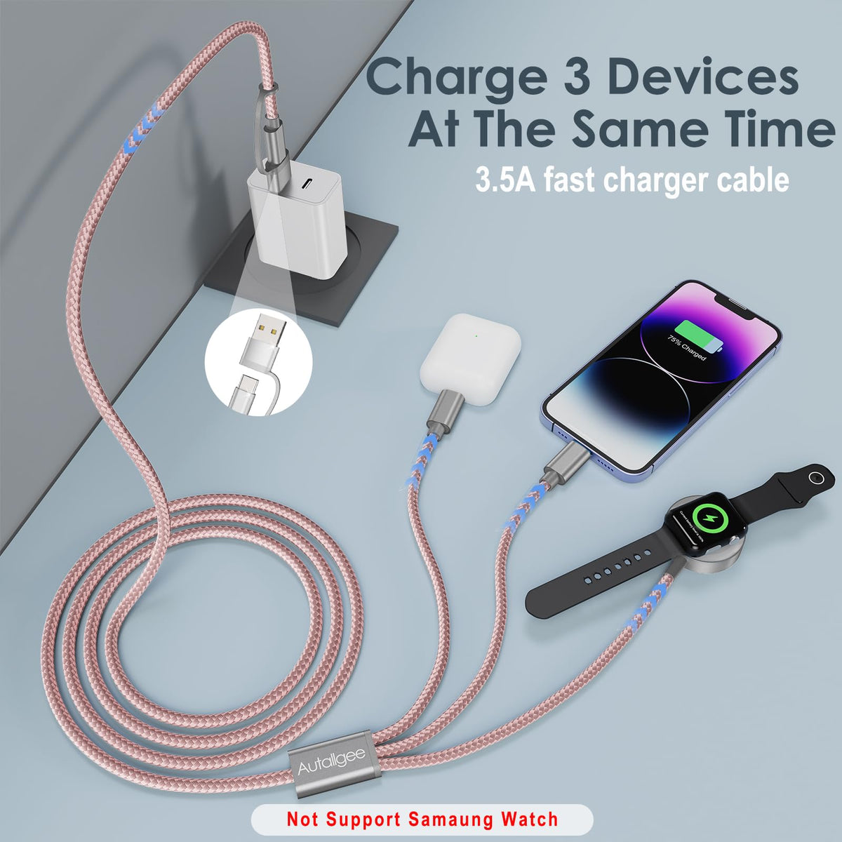 Upgraded 3 in 2 Apple Watch Charger iPhone Charger Cable Travel Essentials
