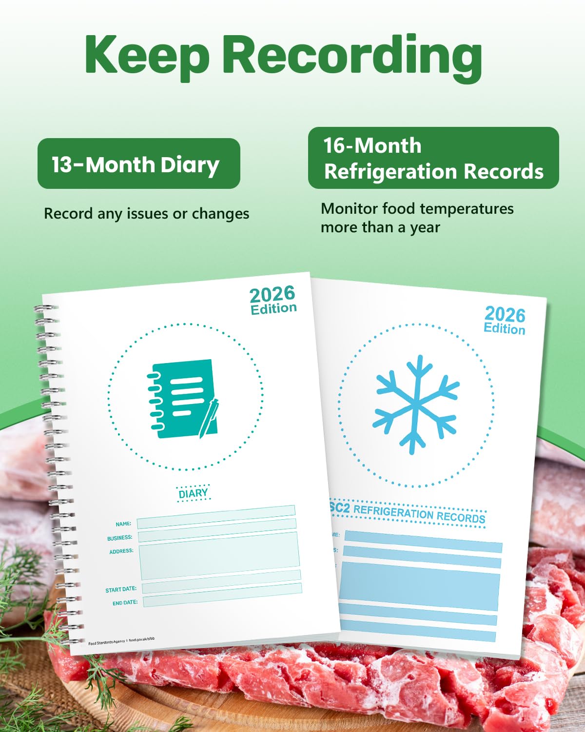 2026 Safer Food Better Business Complete Kit, SFBB Caterers Pack, 13M Diary & SC2 Temp Logs, HACCP/EHO Inspection Approved with Stickers & Hygiene Signs