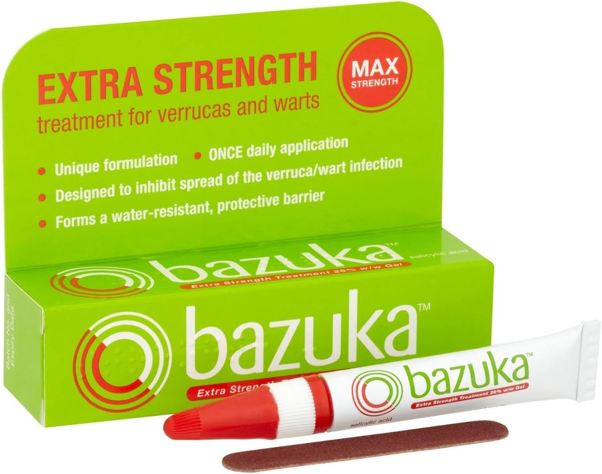 Bazuka Extra Strength Treatment Gel For Effective, Pain-Free Treatment and Removal of Verrucas and Warts. With Emery Board, 6g (Packaging may vary)