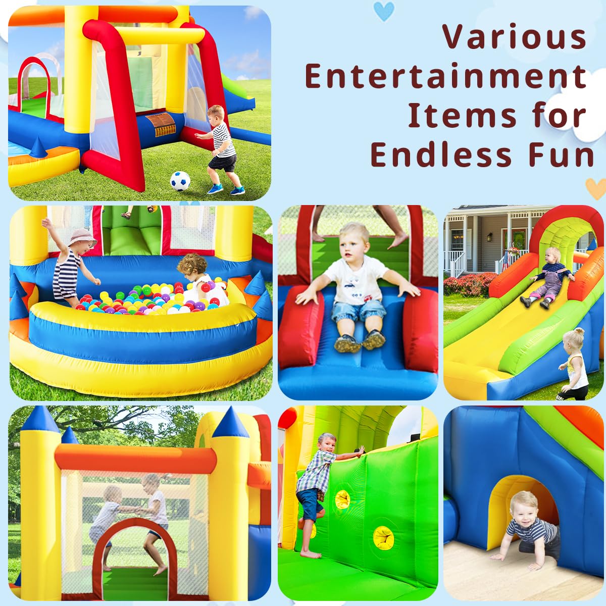 Baralir 7-in-1 Kids Inflatable Bouncy Castle with Blower — 371x351x188cm | Ages 3-10