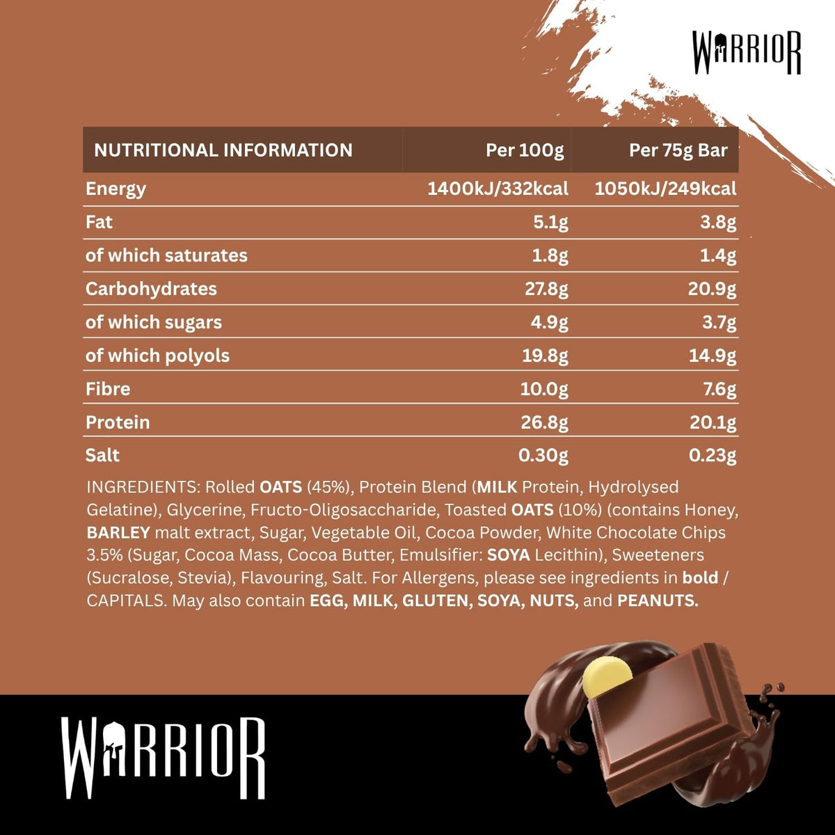 Warrior RAW Protein Bars 12 x 75g High Protein Oat Flapjack Snack