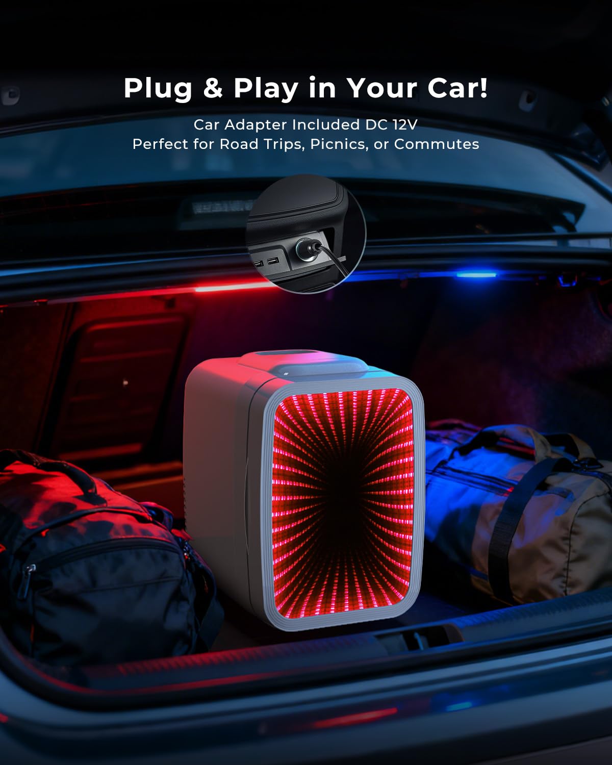 BEICHEN Mini Fridge for 4 L / 6 Cans, Quiet Small Fridge With 7 RGB