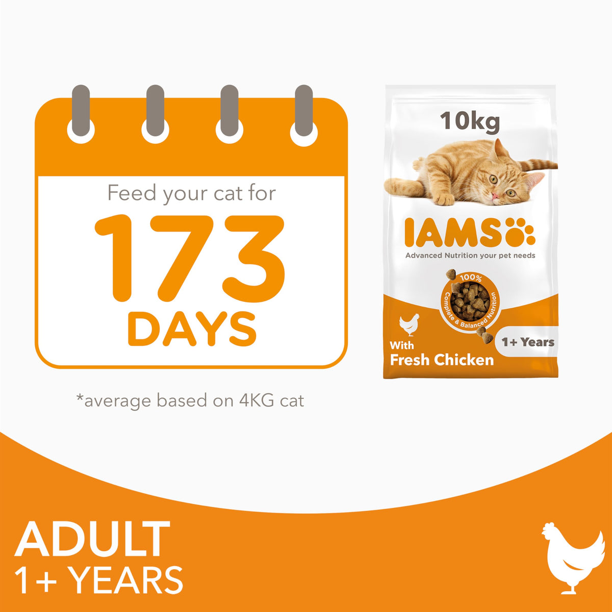 IAMS Adult Complete Dry Cat Food Chicken 3kg - Supports Strong Immune System