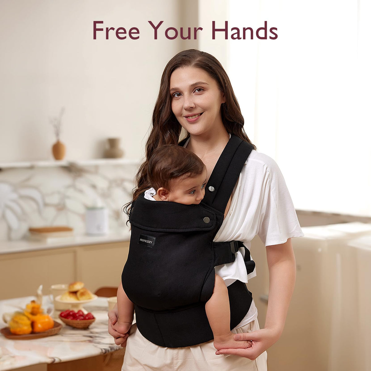 Momcozy Baby Carrier for 3-24M/3.2-20kg, Waist 64-127cm, Cotton Khaki