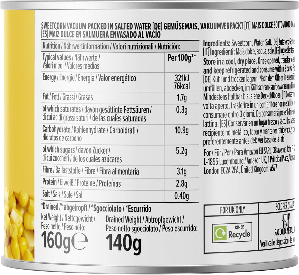 by Amazon Sweet Corn, 3x160g