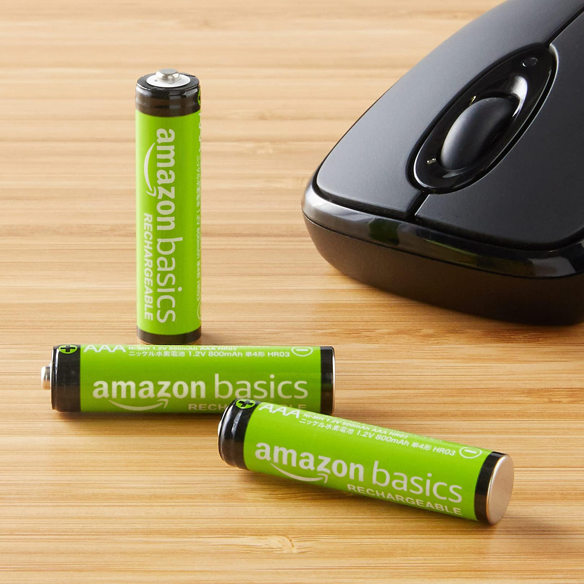 Amazon Basics 12-Pack Rechargeable AAA NiMH Performance Batteries, 800 mAh, 1.2V, Recharge up to 1000x Times, Pre-Charged