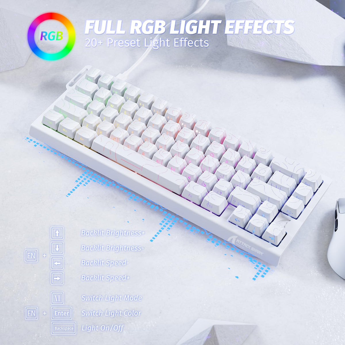 ATTACK SHARK X68 HE 8000Hz Rapid Trigger Keyboard, 0.01mm RT Accuracy Wired Gaming Keyboard with Magnetic Switch, Adjustable Actuation, Rapid Trigger, Snap Tap, RGB Lighting for PC/Mac, Black