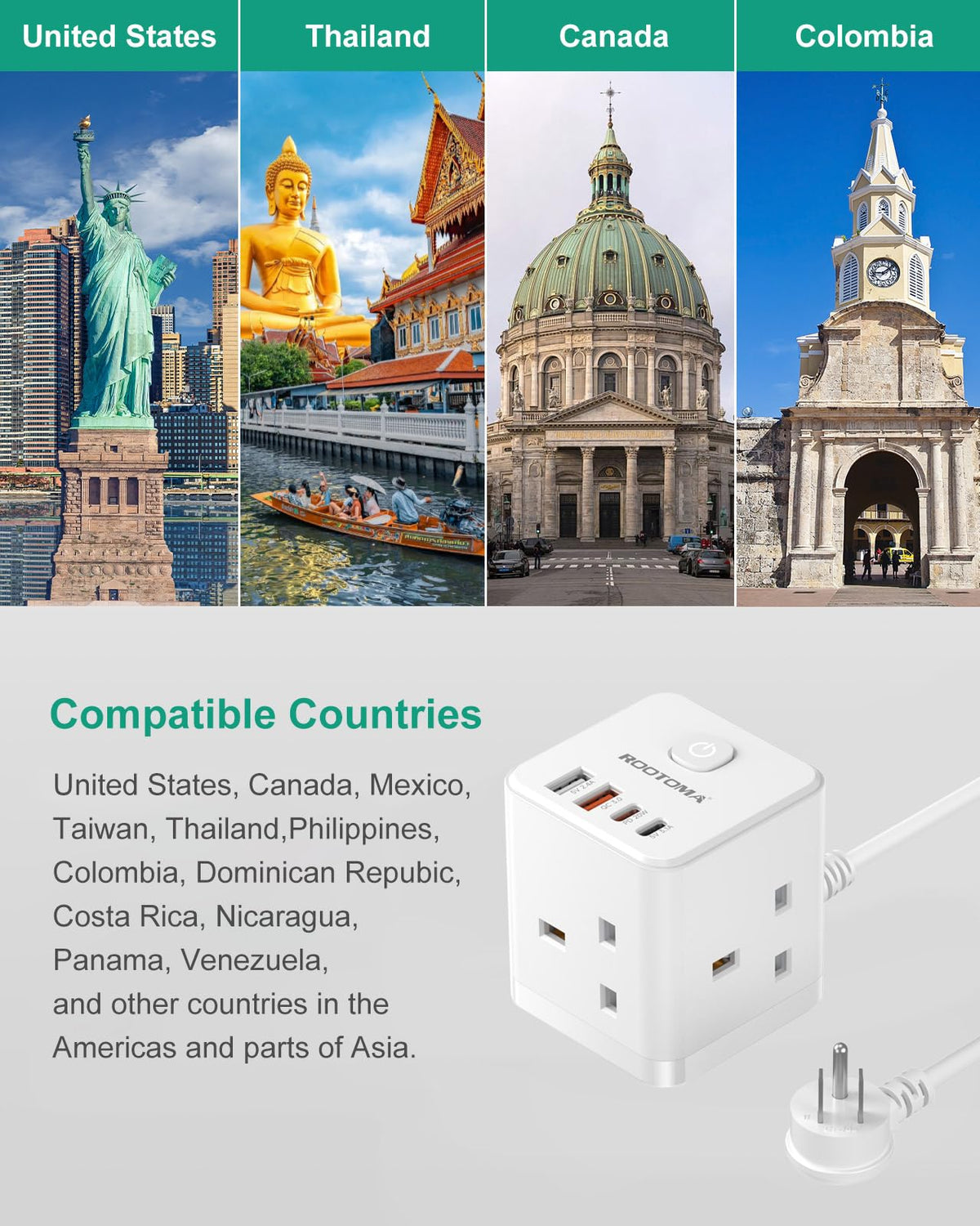 Japan Travel Adapter 3 Way 4 Fast Charging USB (QC3.0/PD20W)