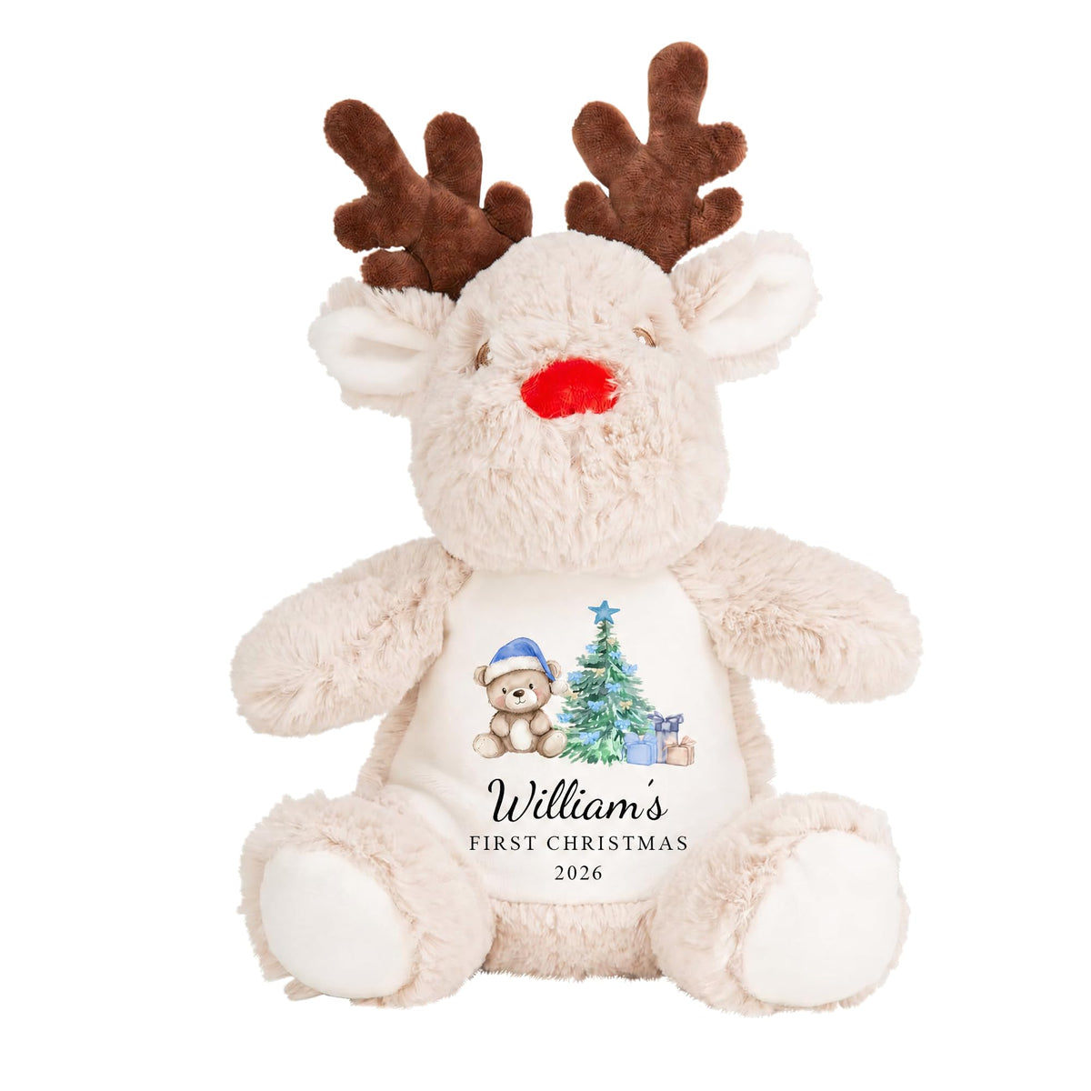 Chicken Craft Personalised Reindeer Soft Toy - Baby's 1st Christmas Keepsake Plush with Name