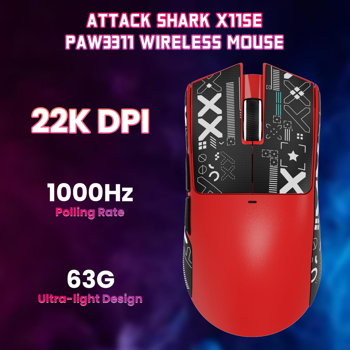ATTACK SHARK X11SE Wireless Gaming Mouse, 63g Superlight With PixArt PAW3311 Sensor, 22000 DPI, Tri-Mode BT/2.4Ghz/Wired, 1000Hz Polling rate, 300mAh Battery, Dual Driver, for PC/PS/Mac (Berry Red)
