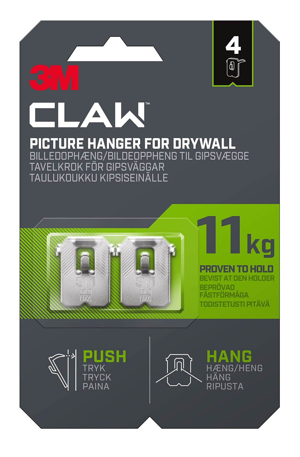 3M Claw Plasterboard Picture Hanging Wall Hooks For Hanging Home Décor, 4 Hangers, Holds up to 7 kg - Ideal for Heavyweight Items