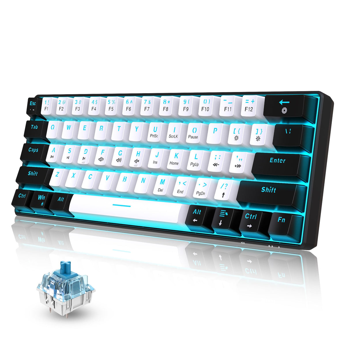 Snpurdiri Wired Mechanical Gaming Keyboard, 60% Size, LED Backlight, 61 Keys, Small Wired Office Keyboard for Windows Laptop/PC, Mac (Black-Red, Blue Switches)