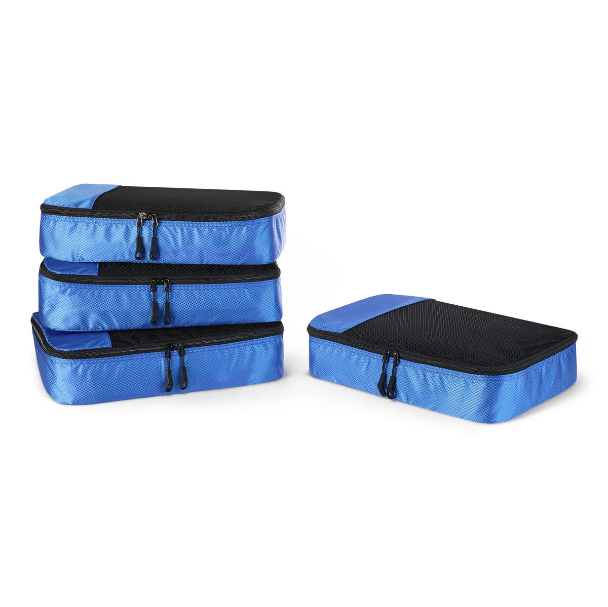 Amazon Essentials 4-Piece Packing Cubes Travel Accessories Set, Luggage Organiser with Double Zip, Mesh Top, 100% Polyester, Medium, Black (Previously Amazon Basics)