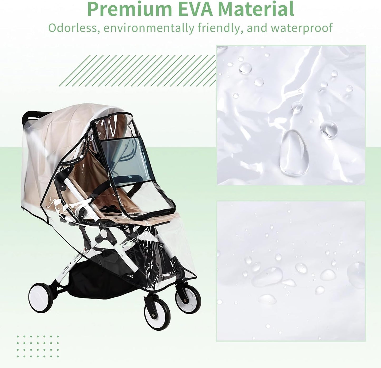Universal Rain Cover for Pushchair,Waterproof Rain Cover for Pram,EVA Stroller Protector Cover Zipper Window Transparent Travel Weather Shield for Blocks Rain, Snow & Wind